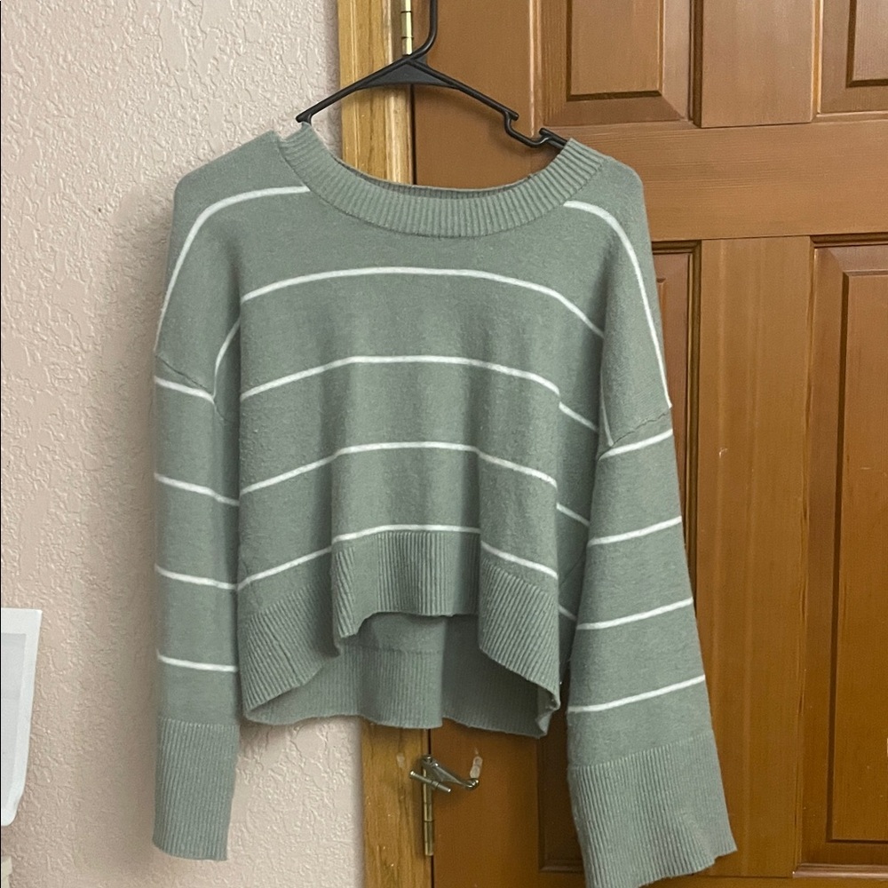 Hippie Rose Green and White Striped Sweater